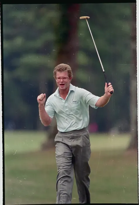 Framed Print : Tom Kite Reacting After Making Shot