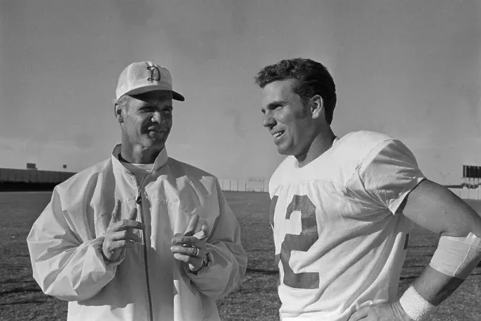 Framed Print : Tom Landry Talking with Roger Staubach on Field Framed Print : Tom Landry Talking with Roger Staubach on Field
