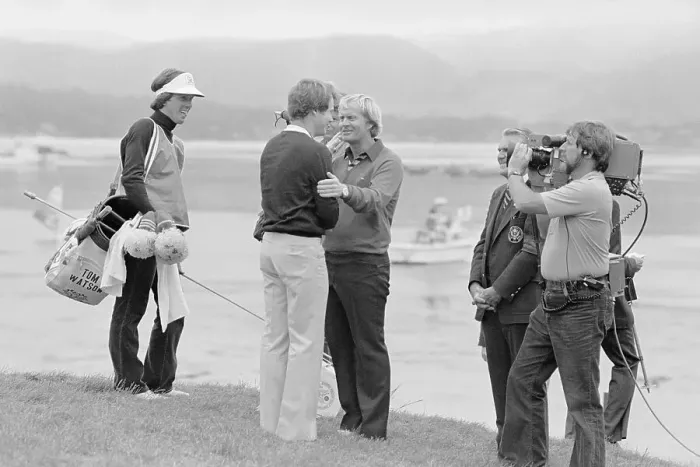 Framed Print : Tom Watson Being Congratulated by Jack Nicklaus After Open Framed Print : Tom Watson Being Congratulated by Jack Nicklaus After Open