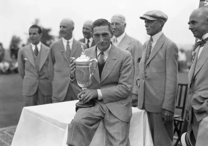 Framed Print : Tommy Armour Holding Golf Trophy Framed Print : Tommy Armour Holding Golf Trophy