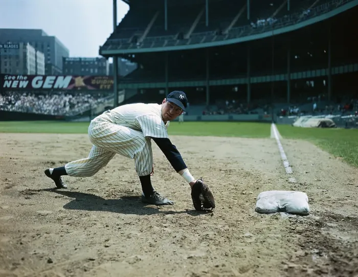 Framed Print : Tommy Henrich Going Down to Catch Ball Framed Print : Tommy Henrich Going Down to Catch Ball