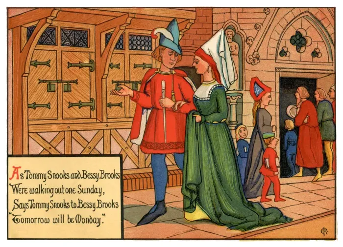 Framed Print : As Tommy Snooks and Bessy Brooks Were Walking Out One Sunday - Victorian nursery Framed Print : As Tommy Snooks and Bessy Brooks Were Walking Out One Sunday - Victorian nursery