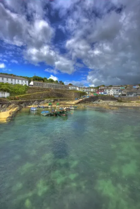 Framed Print : Two Tone. The village of Porthscatho Cornwall Framed Print : Two Tone. The village of Porthscatho Cornwall