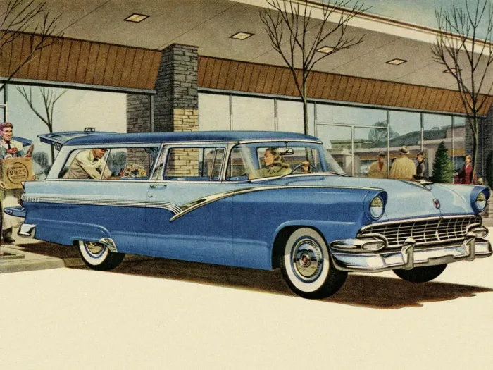 Framed Print : Two Tone Blue Vintage Car at Grocery Store Framed Print : Two Tone Blue Vintage Car at Grocery Store