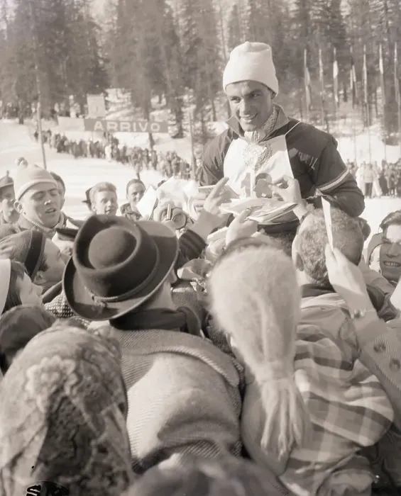 Framed Print : Toni Sailer on Shoulders of Fans Framed Print : Toni Sailer on Shoulders of Fans