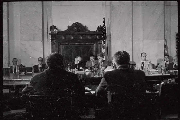 Framed Print : Tony Accardo with His Attorney Inside Hearing Framed Print : Tony Accardo with His Attorney Inside Hearing