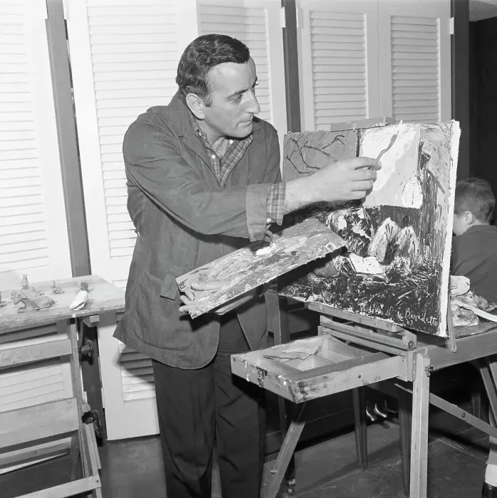 Framed Print : Tony Bennett Painting A Canvas On Easel Framed Print : Tony Bennett Painting A Canvas On Easel