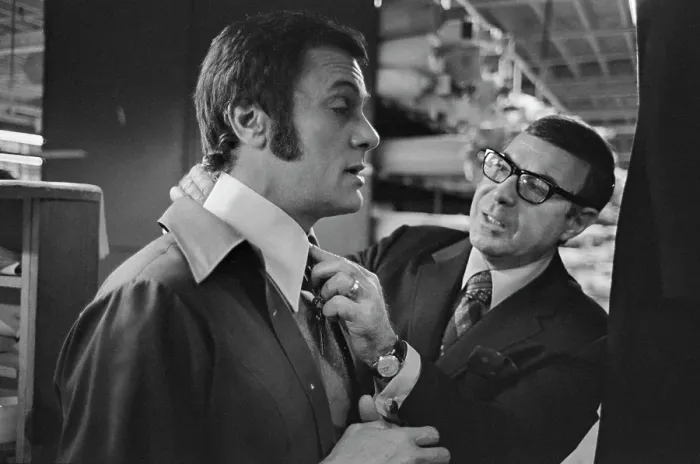 Framed Print : Tony Curtis Visits The Tom James Company Factory, Perth Amboy, New Jersey Framed Print : Tony Curtis Visits The Tom James Company Factory, Perth Amboy, New Jersey