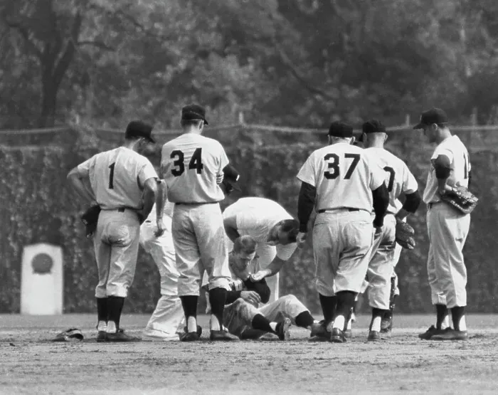Framed Print : Tony Kubek Takes A hit - Yankees Vs Pirates Framed Print : Tony Kubek Takes A hit - Yankees Vs Pirates