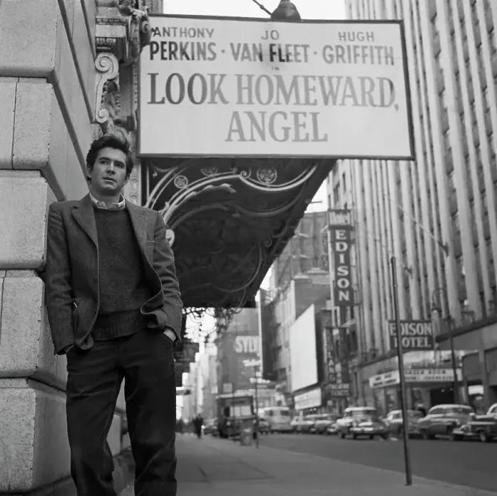 Framed Print : Tony Perkins Stands Outside Theater