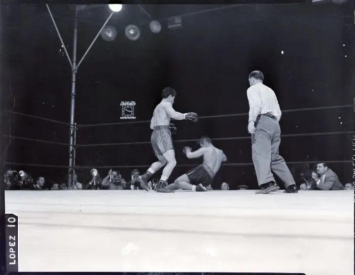 Framed Print : Tony Zale Falls In The Second Round Framed Print : Tony Zale Falls In The Second Round