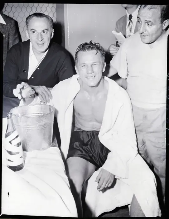 Framed Print : Tony Zale Puts Hand In Ice Bucket Framed Print : Tony Zale Puts Hand In Ice Bucket