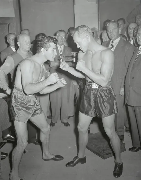 Framed Print : Tony Zale and Rocky Graziano Squaring Off Framed Print : Tony Zale and Rocky Graziano Squaring Off
