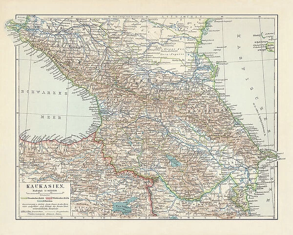 Topographic map of the Caucasus Region, lithograph, published in 1898