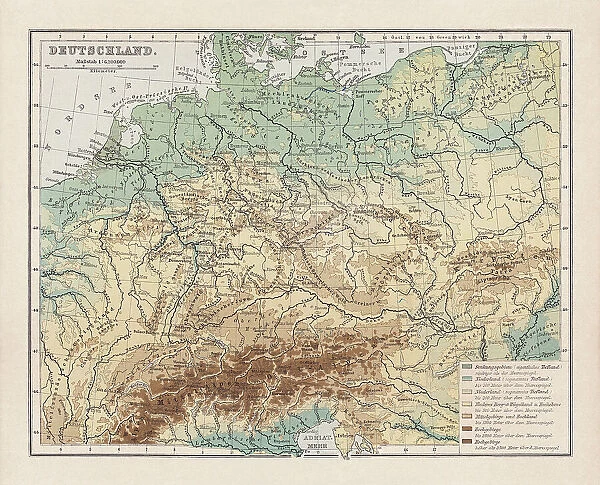 Topographic map of Germany, lithograph, published in 1893