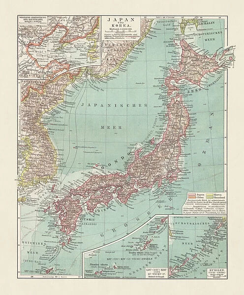 Topographic map of Japan and Corea, lithograph, published 1897