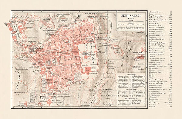 Topographic map of Jerusalem, lithograph, published in 1897
