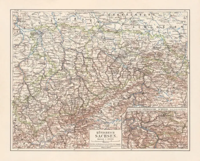 Framed Print : Topographic map of the Kingdom of Saxony (Germany), lithograph, 1897 Framed Print : Topographic map of the Kingdom of Saxony (Germany), lithograph, 1897