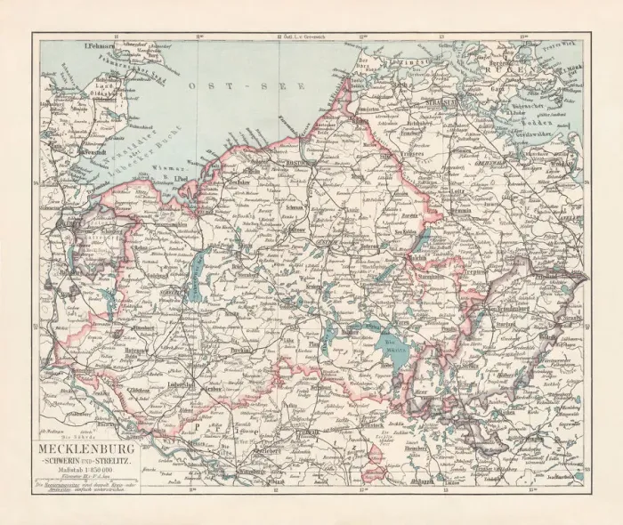 Framed Print : Topographic map of Mecklenburg, Germany, lithograph, published in 1897 Framed Print : Topographic map of Mecklenburg, Germany, lithograph, published in 1897