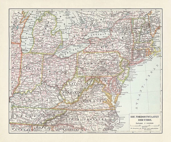 Topographic map of the Northeastern United States, lithograph, 1897