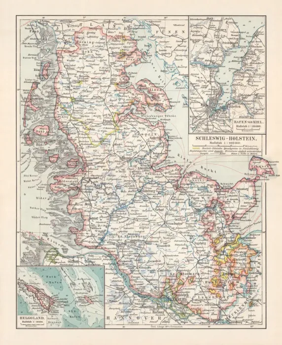 Framed Print : Topographic map of Schleswig-Holstein, German Empire, lithograph, published in 1897 Framed Print : Topographic map of Schleswig-Holstein, German Empire, lithograph, published in 1897