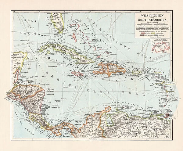 Topographic map of West Indies and Central America