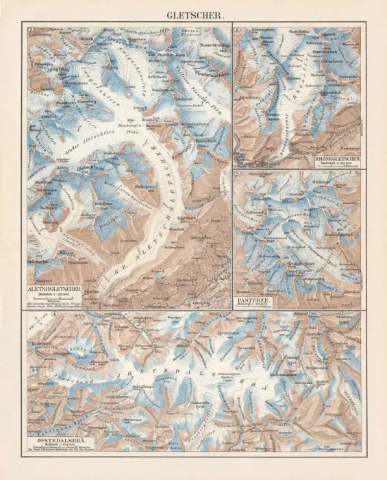 Framed Print : Topographic maps European glaciers, lithograph, published in 1897 Framed Print : Topographic maps European glaciers, lithograph, published in 1897