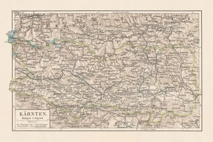 Framed Print : Topographic pap of Carinthia (KAÔé¼rten), Austria, lithograph, published in 1897 Framed Print : Topographic pap of Carinthia (KAÔé¼rten), Austria, lithograph, published in 1897