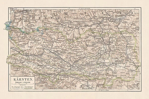 Topographic pap of Carinthia (KAÔé¼rten), Austria, lithograph, published in 1897