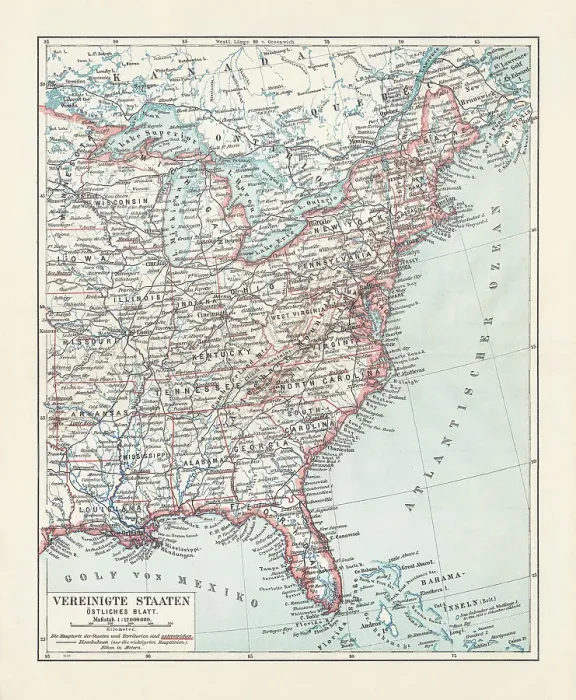 Framed Print : Topographical map of the United States, Eastern States, lithograph, 1897 Framed Print : Topographical map of the United States, Eastern States, lithograph, 1897
