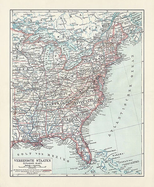 Topographical map of the United States, Eastern States, lithograph, 1897