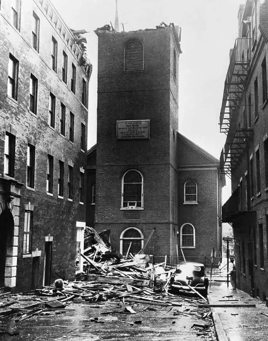 Framed Print : Toppled Steeple Of Old North Church;1954 Framed Print : Toppled Steeple Of Old North Church;1954