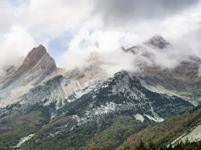 Framed Print : Tops of high mountain in autumn with a climate of storm Framed Print : Tops of high mountain in autumn with a climate of storm