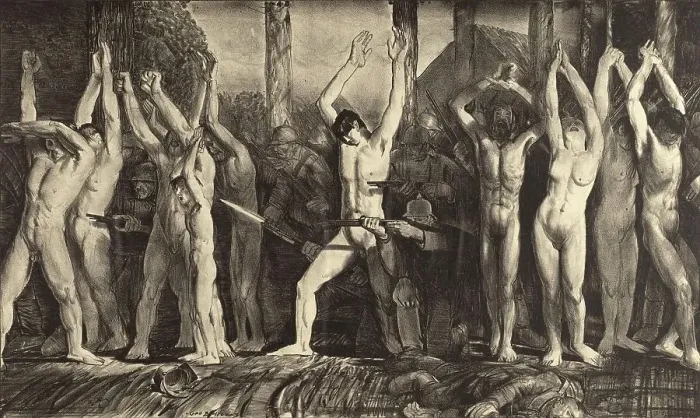 Framed Print : Torture, the barricade, stripped civilians placed in front of military troops as a shield, 1918, Belgium, World War I, Historical, digitally restored reproduction from a 19th century original Framed Print : Torture, the barricade, stripped civilians placed in front of military troops as a shield, 1918, Belgium, World War I, Historical, digitally restored reproduction from a 19th century original