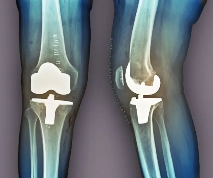 Framed Print : Total knee replacement, X-rays Framed Print : Total knee replacement, X-rays