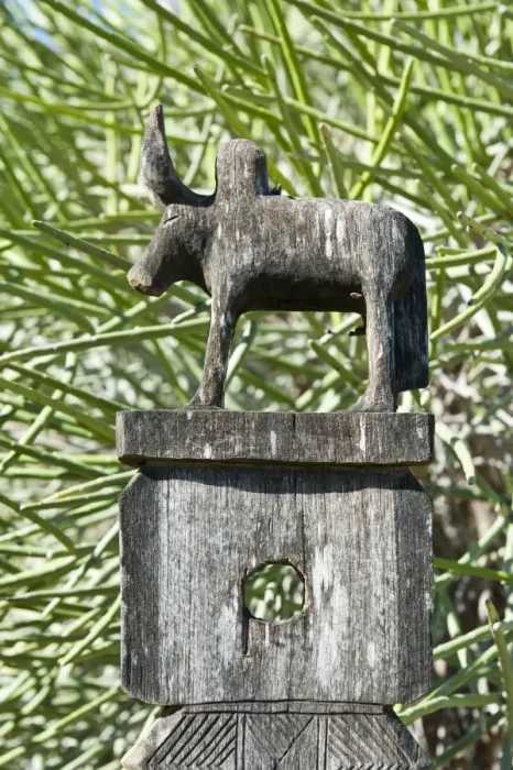 Framed Print : Totem carved from wood, bull, arboretum of Tulear or Toliara, Madagascar