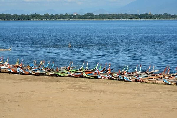 tourist boat at Taung taman lake, Myanmar, Asia
