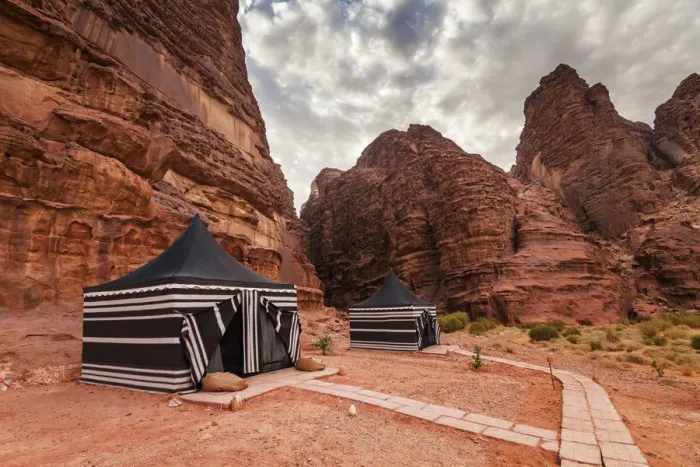 Framed Print : Tourist tents in Wadi Rum dessert, Jordan