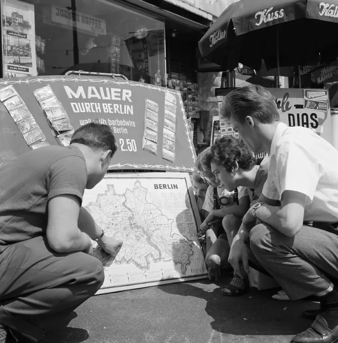 Framed Print : Tourists Study Map of Walled Berlin Framed Print : Tourists Study Map of Walled Berlin