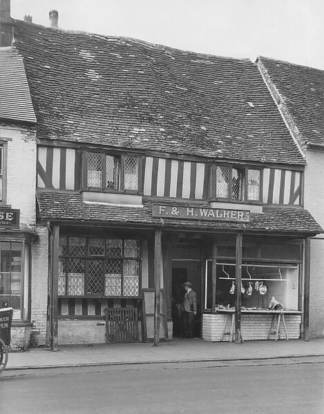 Towcester. A mediaeval shop in Towcester, Northamptonshire, circa 1930