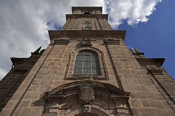 Tower of the Altstadter Dreifaltigkeitskirche church, consecrated in 1721, Erlangen, Middle Franconia, Bavaria, Germany