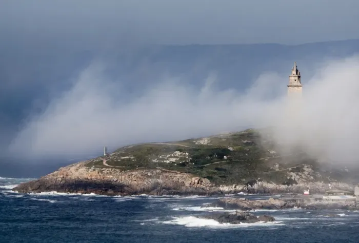 Framed Print : Tower of Hercules with fog, A CoruAna (Galicia, Spain)