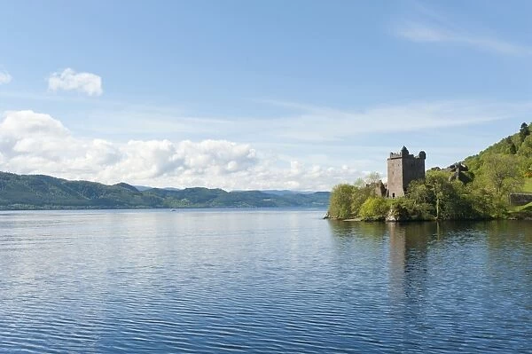 Tower of the ruins of Urquhart Castle on the banks of Loch Ness, near Drumnadrochit, Scottish Highlands, Scotland, United Kingdom