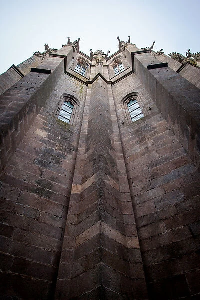 Towering wall of abbatial church Mont Saint-Michel, Normandy, France