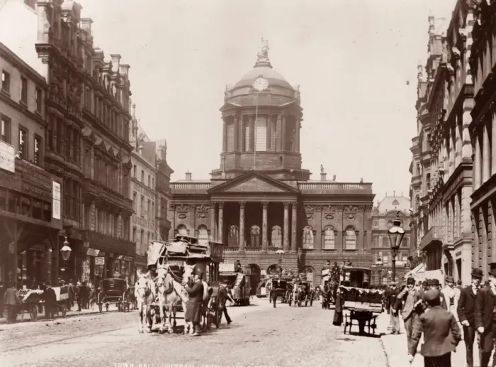 Framed Print : Town Hall. circa 1895: The Town Hall and passers-by Framed Print : Town Hall. circa 1895: The Town Hall and passers-by