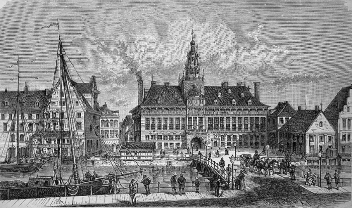 Framed Print : The town hall in Emden, Lower Saxony, East Frisia, Germany, in 1880, Historic, digital reproduction of an original 19th-century image Framed Print : The town hall in Emden, Lower Saxony, East Frisia, Germany, in 1880, Historic, digital reproduction of an original 19th-century image