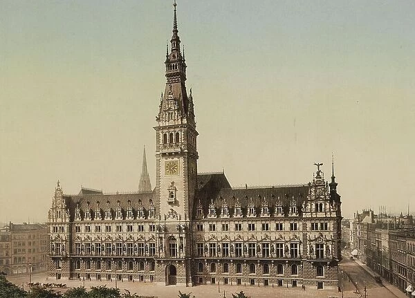 The Town Hall in Hambrug, Germany, Historic, Photochrome print from the 1890s