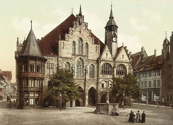 The town hall of Hildesheim, Lower Saxony, Germany, Historical, Photochrome print from the 1890s