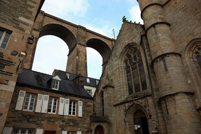 Framed Print : Town of Morlaix, town centre and viaduct, railway viaduct, Brittany, France Framed Print : Town of Morlaix, town centre and viaduct, railway viaduct, Brittany, France