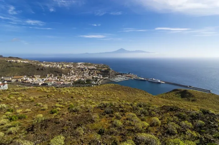 Framed Print : Town of San Sebastian, Mount Teide or Pico del Teide at back, San Sebastian de la Gomera, La Gomera, Canary Islands, Spain Framed Print : Town of San Sebastian, Mount Teide or Pico del Teide at back, San Sebastian de la Gomera, La Gomera, Canary Islands, Spain